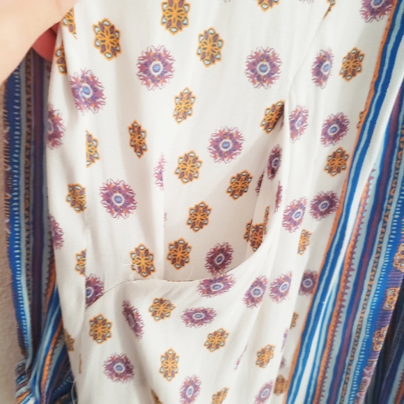 Free People Boho White Blue Long Sleeve Dress - Picture 3 of 8